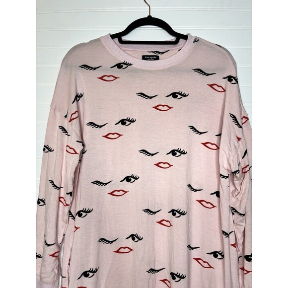 KATE SPADE Sleep Shirt Womens Large Pink & Black Wink Nightshirt Nightgown - Picture 2 of 12